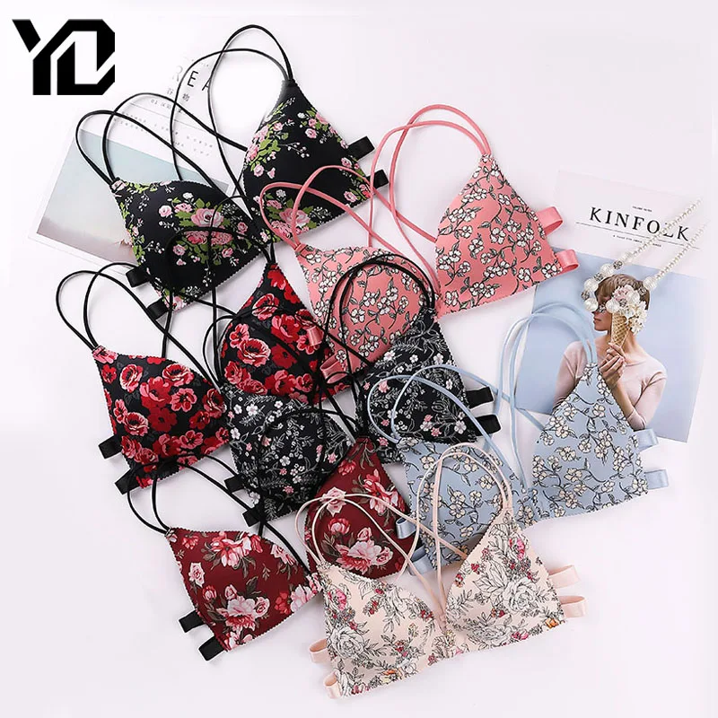 vanity fair bras New Fashion Floral Print Push Up Bras For Women Deep V Bras Front Buckle Wireless Bralette Girls Sexy Leopard Underwear Lingerie low back bra