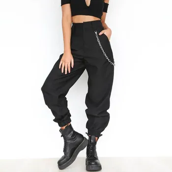 

Summer 2019 Female High Waist Harem Pants Fashion Slim Solid Color Long Women's Pants Hip Hop Pant Streetwear With Chains MODIS