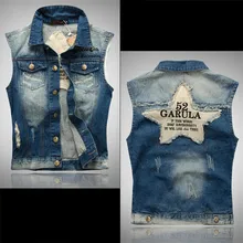 Крутая музыка, стиль, корейский стиль, приталенный джинсовый жилет, плюс размер, Мужская одежда, жилет, жилет с дырками, повседневный жилет, тренд для мужчин