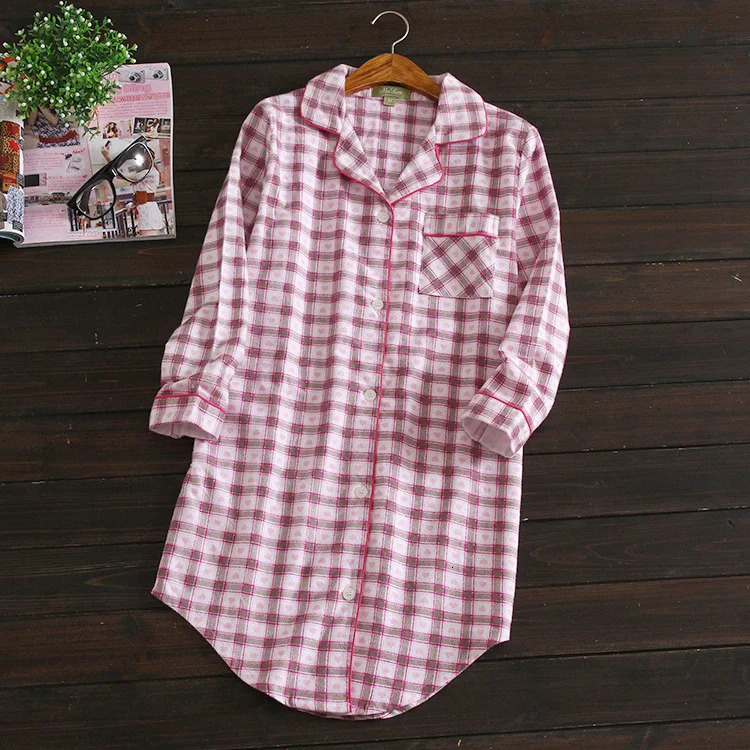 women nightgown Женские ночные рубашки на зиму и весну, Повседневная Ночная рубашка в полоску и горошек, хлопок, ночная рубашка размера плюс, Ночная одежда - Цвет: women nightgown
