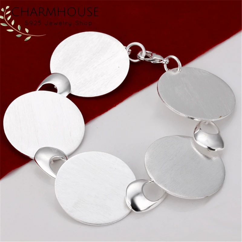 Charmhouse Chain Bracelet Sterling Silver Round Circles Bracelets& Bangles For Women Wristband Pulseira Vintage Jewelry Gift
