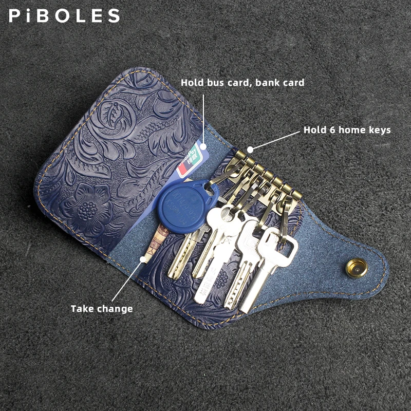 Unique Design Men's Key Wallet Handmade Genuine Leather Housekeep Key Case Cover Card Slot Coin Purse Small Women's Wallet