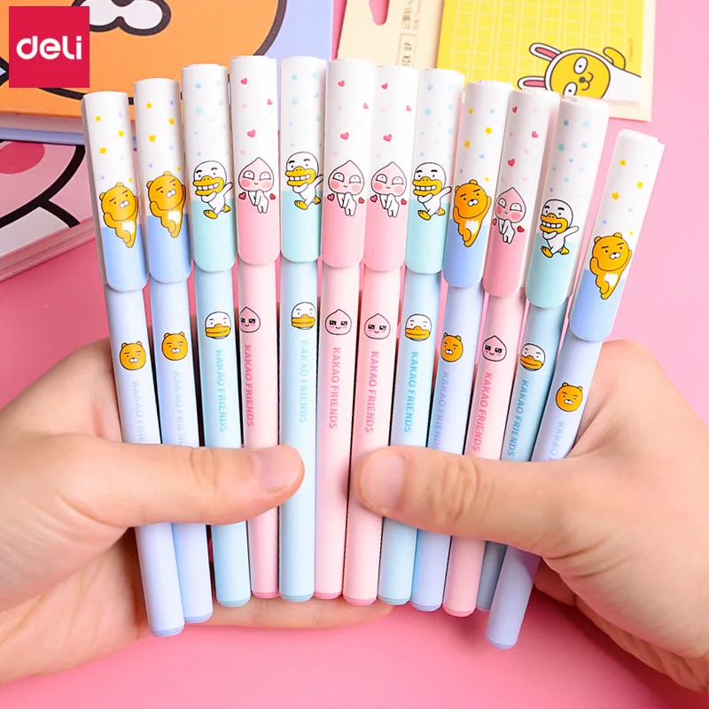 Deli 12pcs Cute Kakao Friends Gel Pen For School Korean Stationery Pens