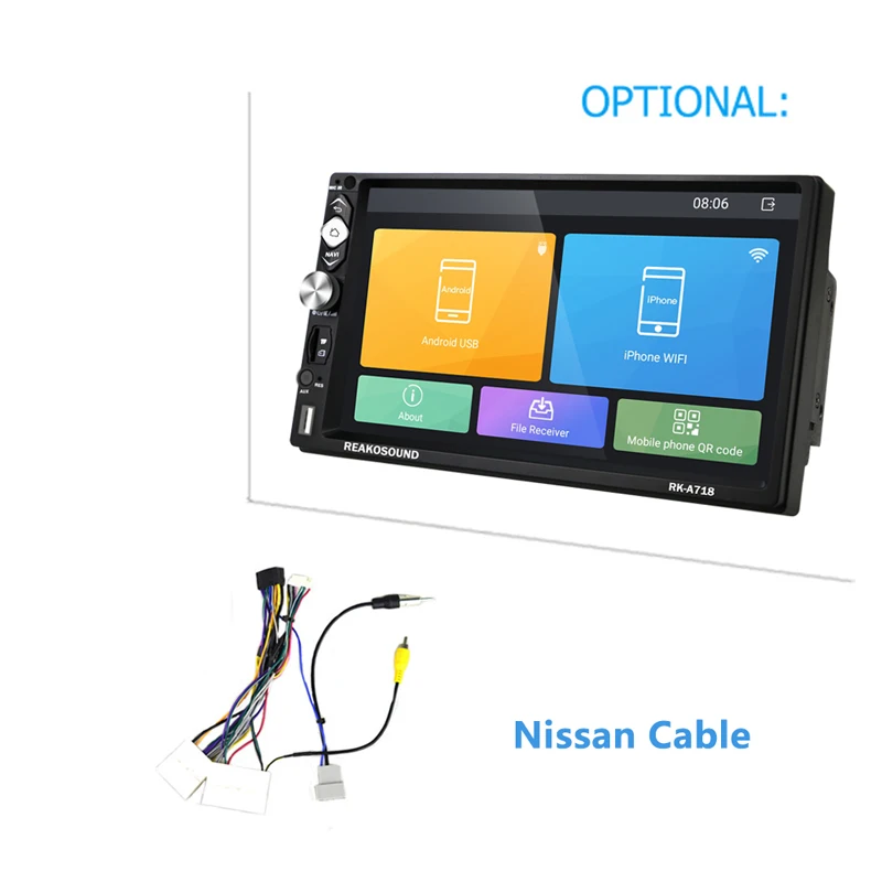 Podofo 2din Andriod 8,1 автомобильный Радио мультимедийный плеер GPS Bluetooth Wi-Fi MirrorLink 7 ''Авторадио 2 Din Кассетный рекордер стерео - Цвет: Nissan Cable