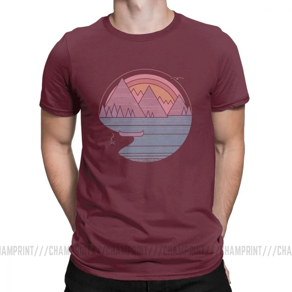 Футболка для походов в горы, Мужская футболка для активного отдыха, отдыха на природе, кемпинга, летняя футболка с круглым вырезом, одежда из хлопка - Цвет: Бургундия