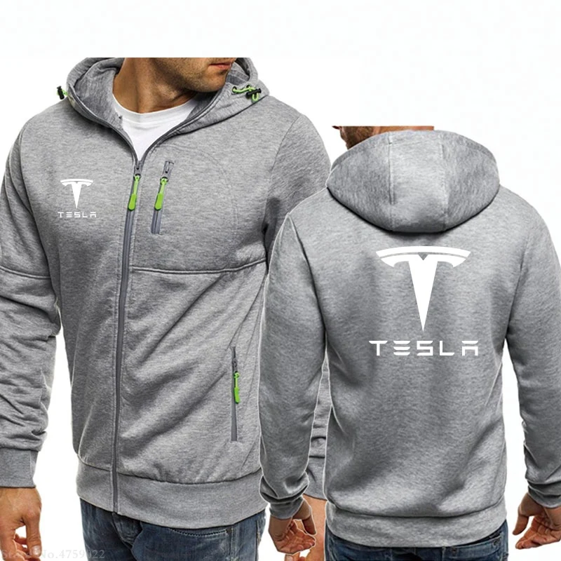 1 Мужские толстовки на молнии с длинными рукавами на зиму и осень, толстовка Tesla, одежда для мужчин, однотонное пальто, мужские топы, куртки - Цвет: 1