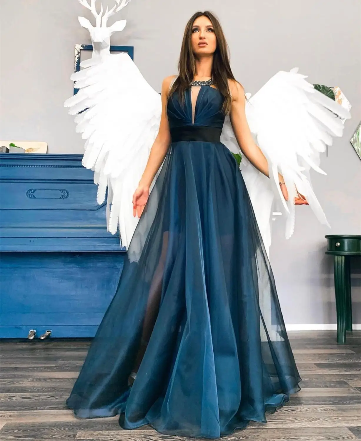 

Evening Dress 2020 A-Line Satin Halter Sleeveless Floor Length Women Party Formal gowns Elegant Special Custom Made Sexy