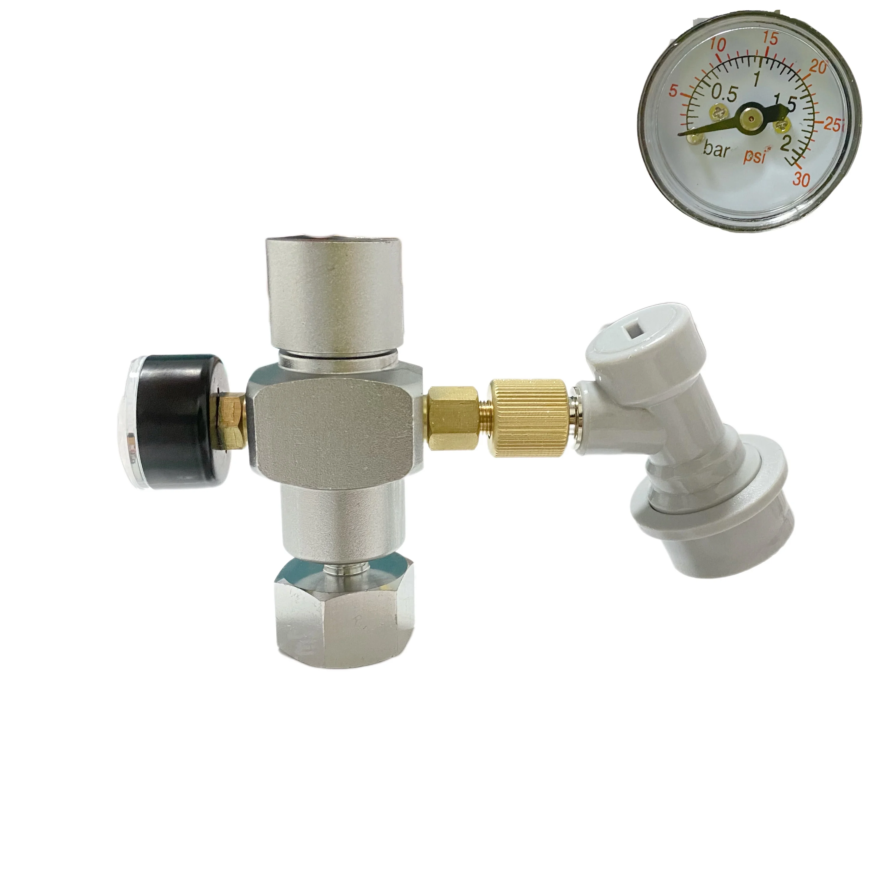 

Homebrew Kegging Basic Regulated Compact CO2 Charger with Ball Lock Gas Disconnect 30 psi 3/8-18UNF 5.0