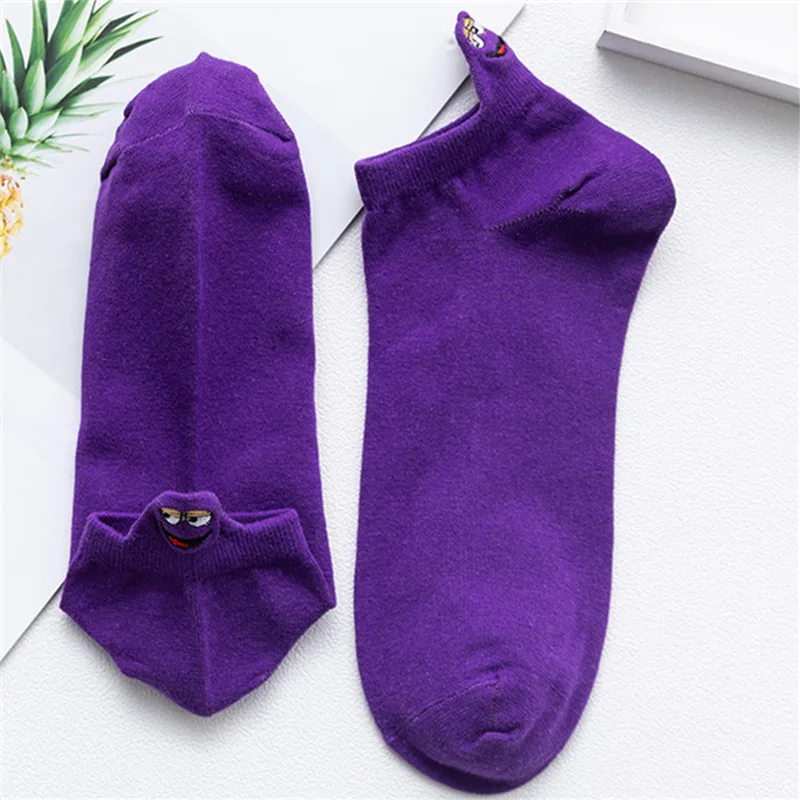 Solid Purple 02 Женские милые короткие носки с героями мультфильмов модные забавные носки с ушками для девочек унисекс хлопковые мужские носки Прямая поставка - Цвет: Solid Purple 02