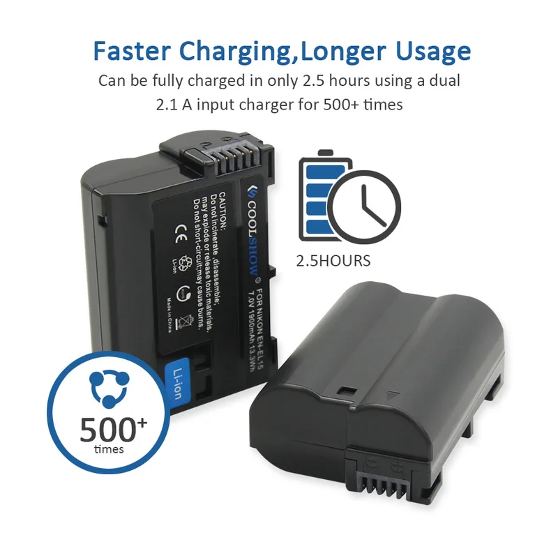 

ENEL15 EL15a For Nikon D850 D810 D810A D800 D800E D7500 D7200 D7100 D7000 Z6 Z7 Camera Battery 1900mah 7.0V EN-EL15