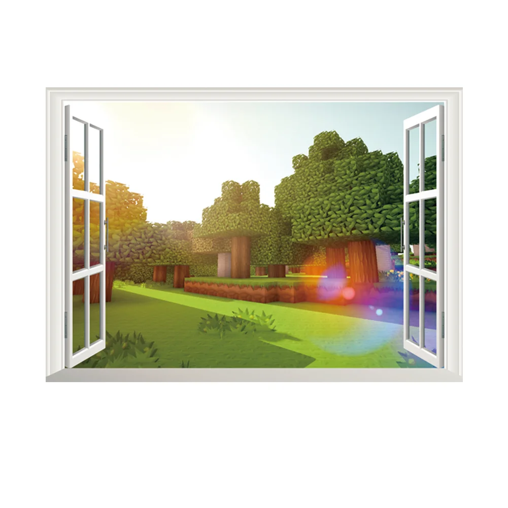 Cartoon steve Anime Game 3D windows Wall Stickers Pixel World Home Decor Game Peripheral Posters Sandbox Games - 5