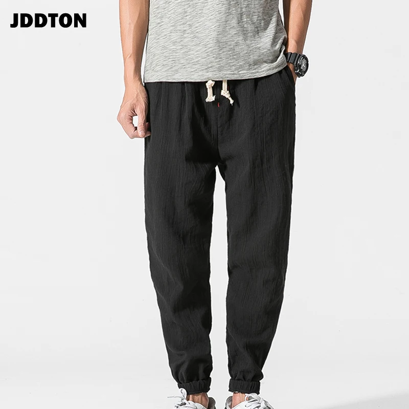 

JDDTON Men Spring Stitching Cotton Linen Casual Ethnic Jogger Pant National Style Streetwear Loose Beam Track Male Trouser JE041