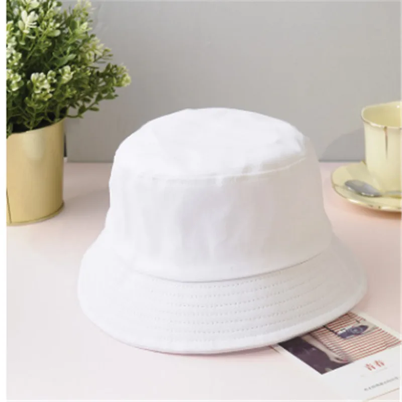 Kids White 54cm Новые милые детские кепки от солнца для взрослых, шляпа-ведро, летняя, для рыбалки, Fisher, Пляжная, праздничная, солнцезащитная, однотонная бейсболка с широкими полями, хлопковые шапки, 4 цвета - Цвет: Kids White 54cm