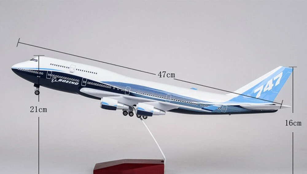 Запас 1/150 масштаб Airplane1/150 B747 Boeing 747-400 Модель самолета Реплика Смола 47 см длинная отлитая модель самолета Модель со светом