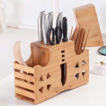 

Kitchen Knife Holder Multifunction Bamboo Knife Rack Chopping Blocks Fork Kitchen Knife Block Stand Wood Knife Holder Creative