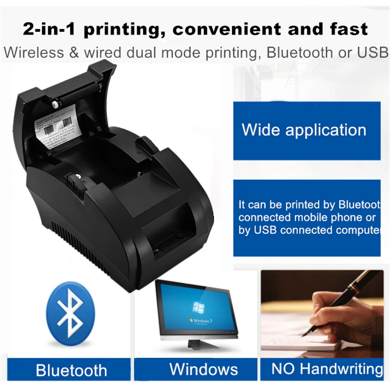 Pos термопринтер 58 мм чековый принтер с Bluetooth USB портом для мобильного телефона Windows Supoort денежный ящик