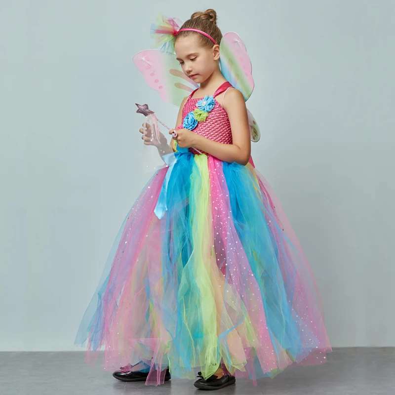 Affordable Rainbow Butterfly Girls Tutu Dress with Wings and Headband Princess Fairy Kids Birthday Party Dress Up Tutu Costume (8)