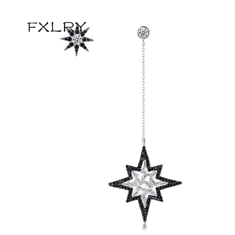 

FXLRY Fashion New AAA Zircon Asymmetric Sun Star Dangle Earrings For Women Wedding Party Jewelry