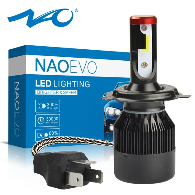 US $9.52 NAO H4 LED Headlight Motorcycle Light Bulb HS1 H4 Hi Lo Beam White DC 12V Motor Bike 6000K COB Head