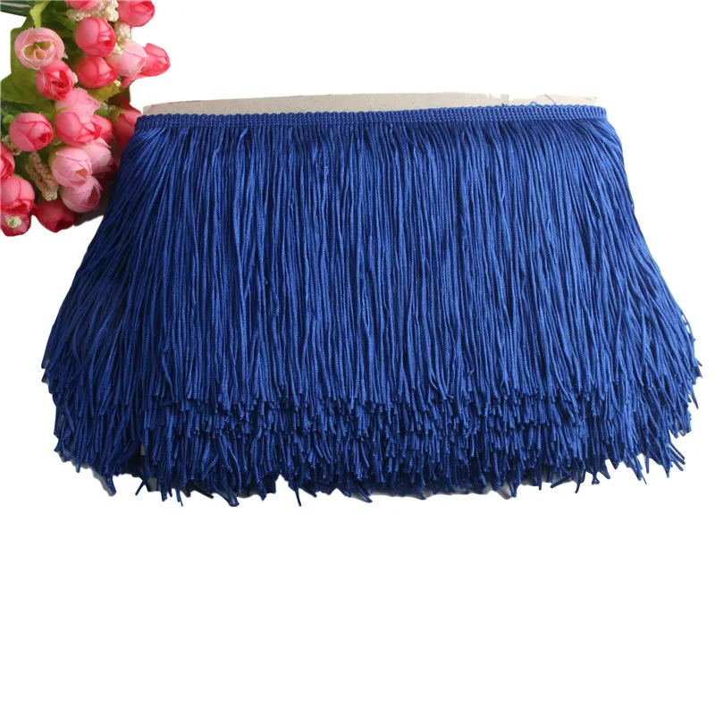 Beatiful 1Yard Lace Fringe Trim 15cm Wide Tassel Fringe Trimming For DIY Latin Dress Stage Clothes Accessories Lace Ribbon - Цвет: Royal blue
