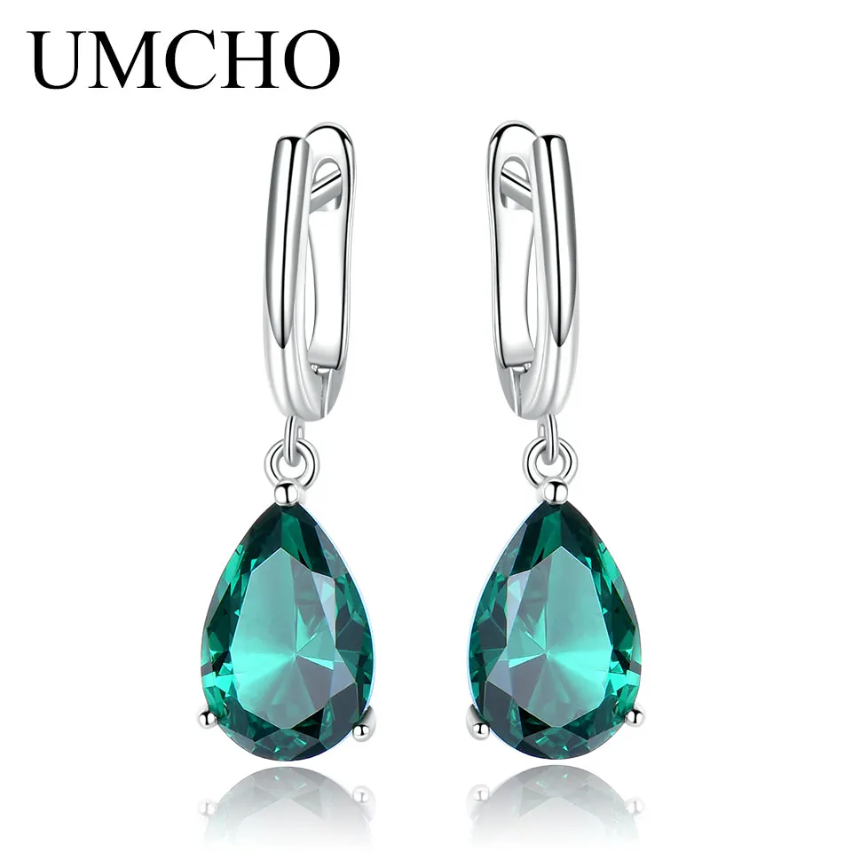UMCHO, Твердое Серебро, 925, ювелирное изделие, капельки, создан, нано топаз, небесно-голубой цвет, клипсы, серьги для женщин, подарок на день рождения, очаровательные ювелирные украшения - Цвет камня: ZEUJ095E-1