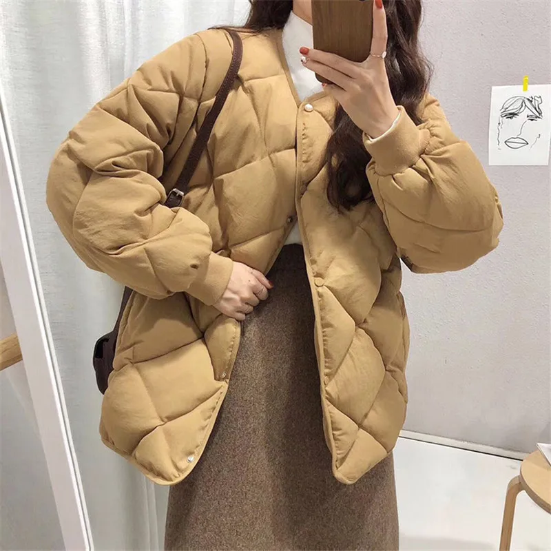 khaki HziriP женские парки Повседневная Свободная Базовая куртка карамельного цвета толстое теплое зимнее пальто с хлопковой подкладкой женская одежда 6 цветов - Цвет: khaki