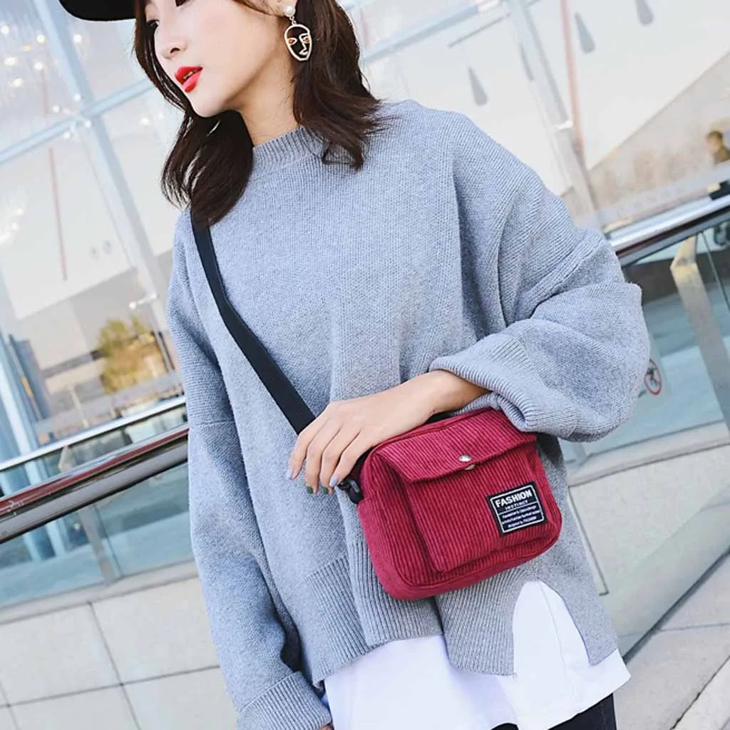 Women Corduroy Shoulder Bag Female Simple Small Square Bag Fashion Messenger Bags Casual Canvas Handbag Cloth Pouch#T1P