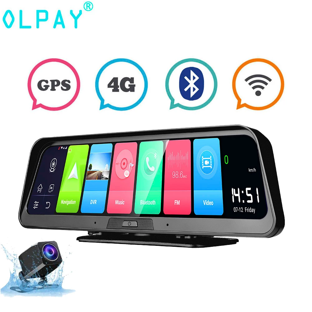 

OLPAY 10" IPS 4G Car Dashboard Camera GPS Android 8.1 Navigation ADAS 2G RAM 32G ROM FHD 1080P Dual Lens Car Video Recorder DVR