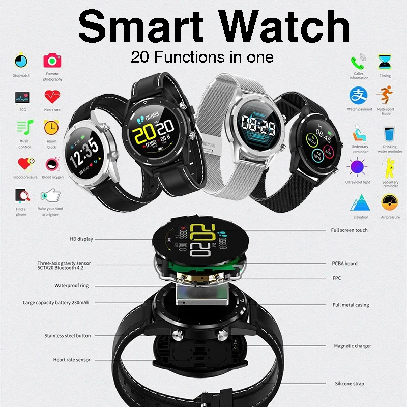 

Alipay Smartwatch ECG Blood Oxygen Pressure Monitor Information View Remote Photograph Call & Message Reminder Sport Smart Watch