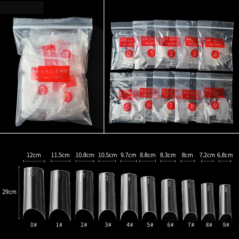 500 Stück XXL Nagelspitzen, C-Kurve, Konisch – Weiß, 10 Größen