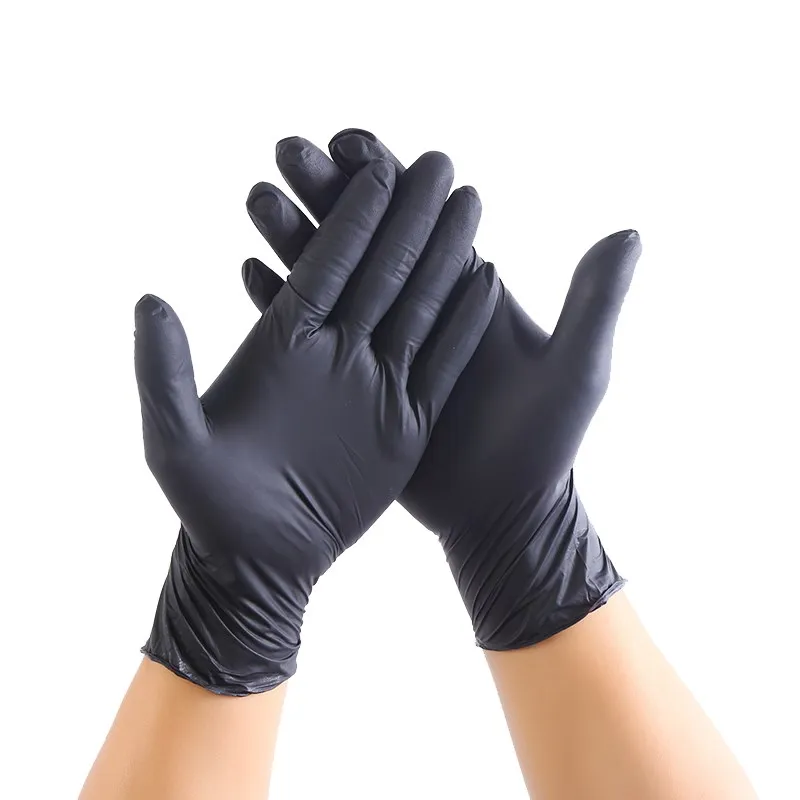 50 шт одноразовые нитриловые резиновые перчатки для чистки/мытья посуды/кухни/медицинского/тату/резины/сада универсальные - Цвет: black