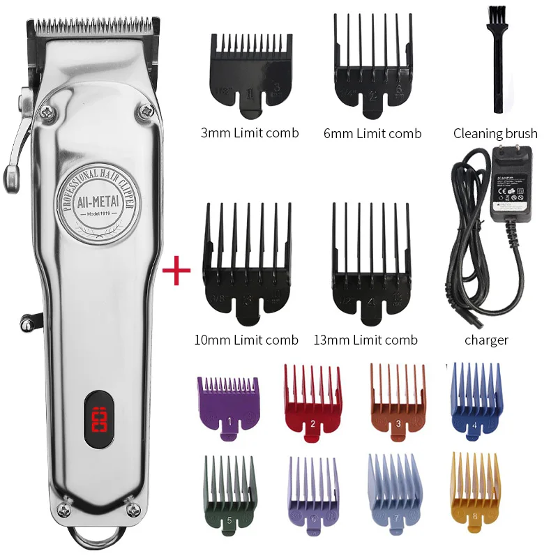 All Metal Barber Hair Clipper Professional Electric Hair Trimmer Men Cordless Hair Cutter Machine Hair Cut Magic Rechargeable