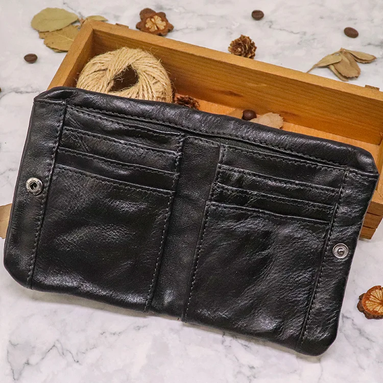 Portefeuille,Portefeuille Vintage en cuir 2022 véritable pour hommes,en cuir de vache,court