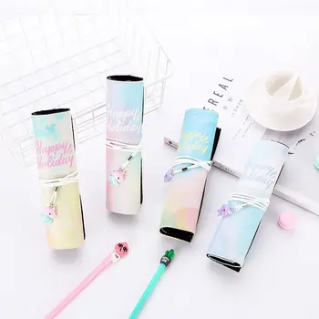 

New Unicorn Canvas Roll Pen Curtain Creative Multifunctional Stationery Pen Case Large Capacity