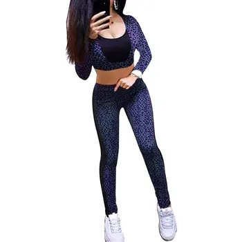 

Women Long Sleeve Leopard Print Crop Tops+Skinny Pants Tracksuit 2Pcs Outfits Set JL