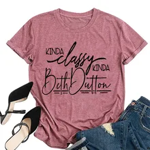 

New letter print short-sleeved T-shirt, round neck casual large size loose KINDA Classy KINDA elegant women's top