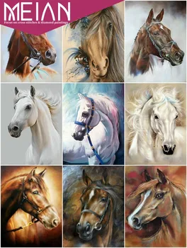 

2020 Meian Horse Diamond Painting Embroidery Cross Stitch Diamond Mosaic Full Round Drill Horse Picture Of Rhine Animal Decor