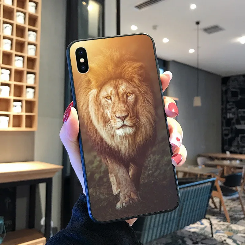 Hewan Lucu Tiger Lion Hitam TPU Lembut Penutup Telepon untuk iPhone 8 7 6 6S Plus X XS MAX 5 5S SE XR 11 11pro Promax Ponsel