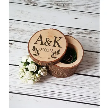 

Rustic wooden Engagement Ring Box personalized wedding Ring Bearer Pillow wood slice Jewelry Box engraved Wedding Rings Holder