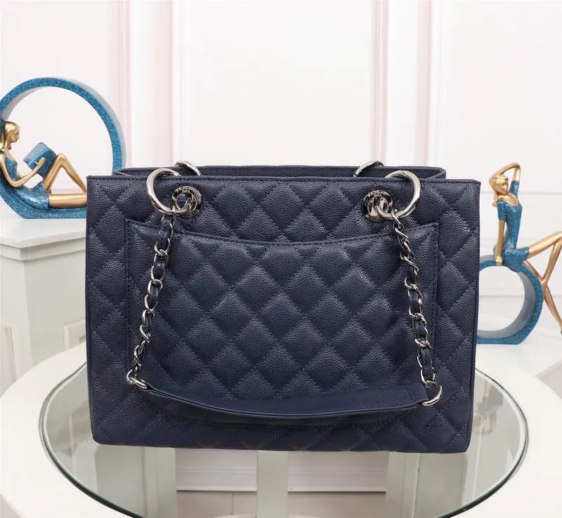 Роскошные сумки, женские сумки, дизайнерская большая сумка на плечо, высокое качество, настоящая кожаная сумка, классический стиль, ins - Цвет: Deep blue