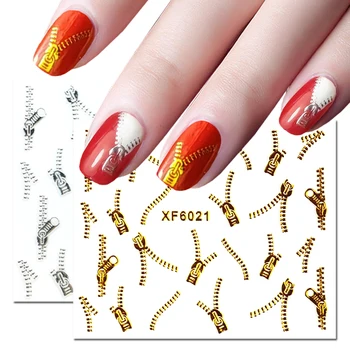 

1 Sheet 3D Nail Slider Gold Silver Zipper Sticker Decals Spider Feather Designs Full Wraps Fashion Nail Art Manicure Tips NF1553