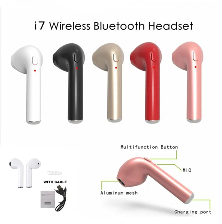 

I7 i7s tws Bluetooth Earphone Earbuds Headset wireless earphone With Mic For iphone xiaomi huawei with cables