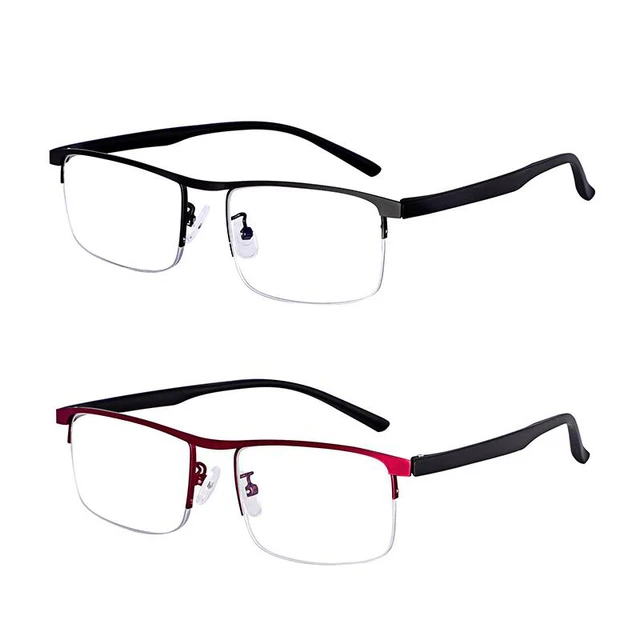 Hot Sale Progressive Reading Glasses Multifocal Anti Blue Ray Glass Glasses Half Frame Metal Alloy Men Women 1.5 1.0 2.5 Black 2pc Black Red