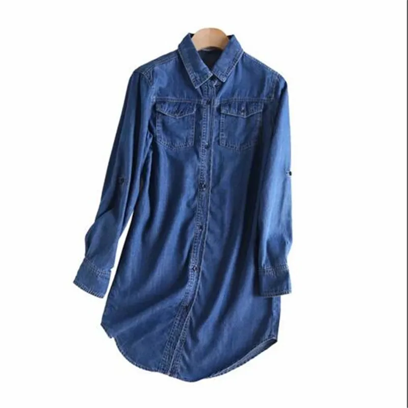 Women Blouse Spring Autumn Casual Shirts Mid-length Long Sleeve Denim Jeans Tops Casual Women Shirt Blusa Mujer Plus Size S~3XL 6