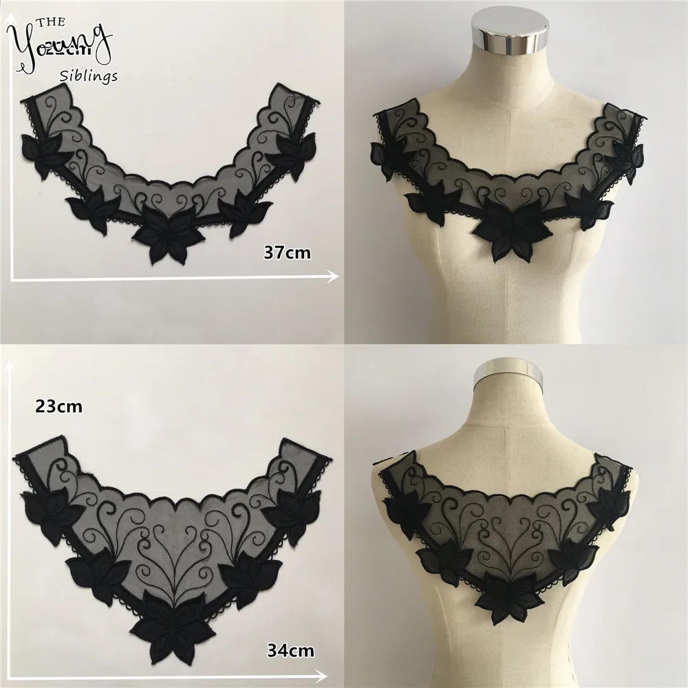 

New arrive Black Lace collar Embroidery Organza Applique Sewing DIY Lace Neckline Decorate Dress Accessories Supplies 1pcs sell