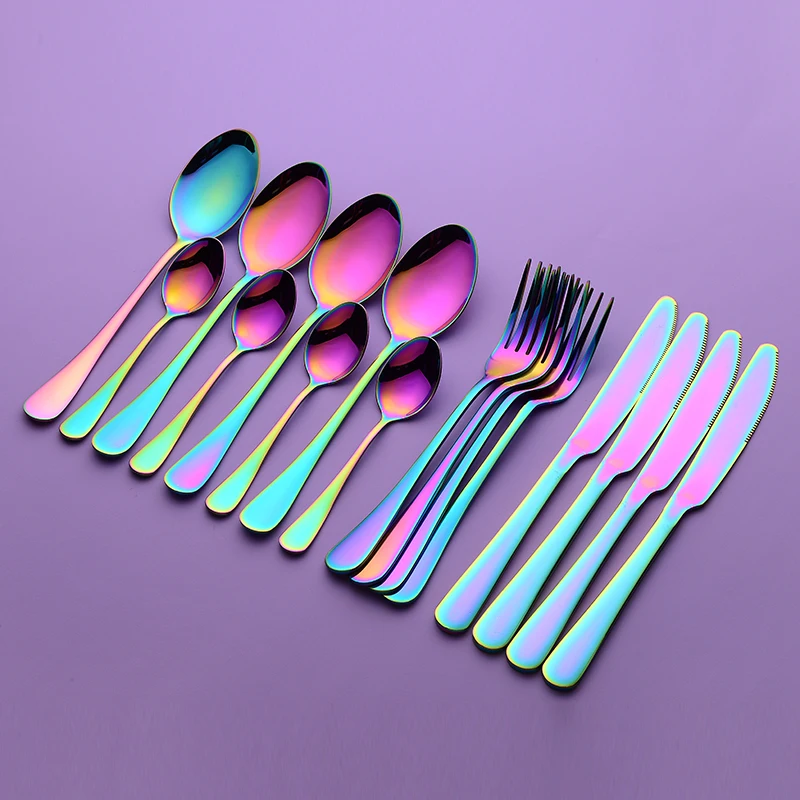 Rainbow Tableware Stainless Steel Cutlery Set Kitchen Cutlery Holder Fork Spoon Set Forks Knives Spoons Dinner cutlery set western style cutlery set stainless steel cutlery set