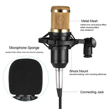 

BM800 Condenser Microphone Studio Sound Recording Broadcasting with Shock Mount 3.5mm Audio Cable Sponge Microphone
