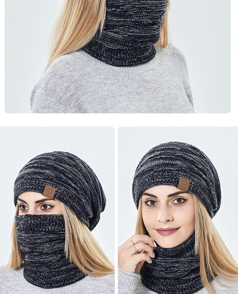 Berretto invernale Sciarpa Set Berretto lavorato a maglia Collo femminile Caldo addensare Foderato in pelliccia Passamontagna da donna Maschera Bobble Cappelli per donna_voghion.com