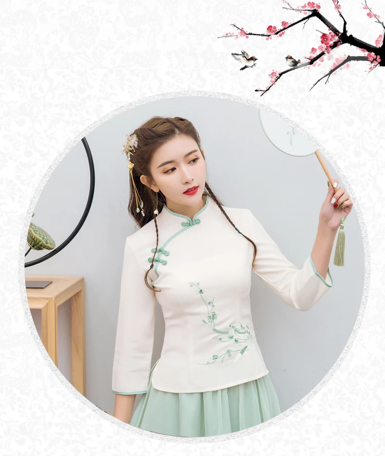 Традиционный китайский Hanfu одежда для женщин Qipao юбки Cheongsam топы новогодние винтажные футболки костюм Тан сценические Платья для вечеринок