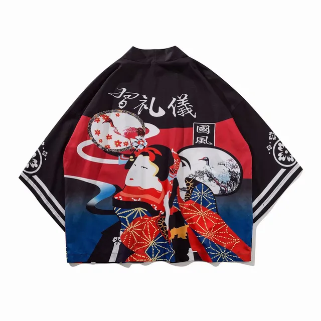 Bebovizi Japan Style Cat Printed Thin Kimono Men Japanese Streetwear Blue Jackets Casual Outerwear 2021 22